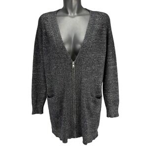 SANDRO Angora Wool Blend‎ Zip-Front Long Charcoal Grey Cardigan Sweater Sz 2